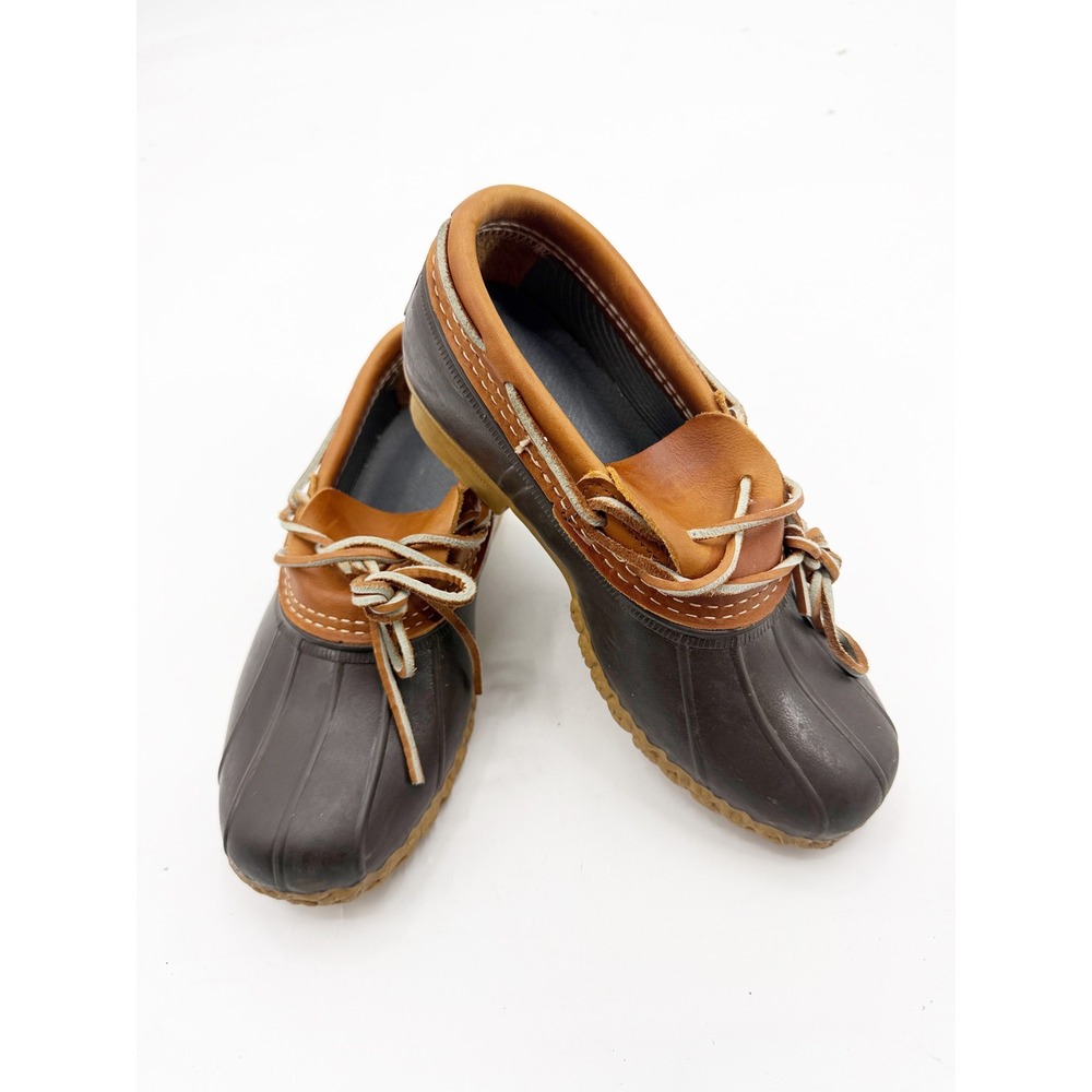 LL Bean Boots Rubber Moc Moccasins Brown Tan Leather Low Top Womens 6 M